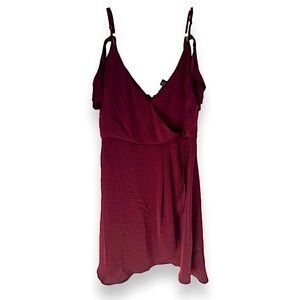Vintage Silky Forever 21 Strappy Faux Wrap Satiny Dress Burgundy Maroon Size M